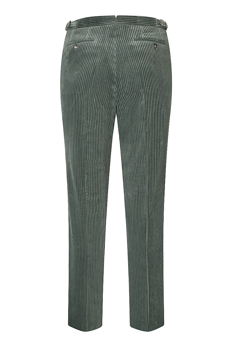 Grey Flat Front 5 Wale Corduroy Trousers