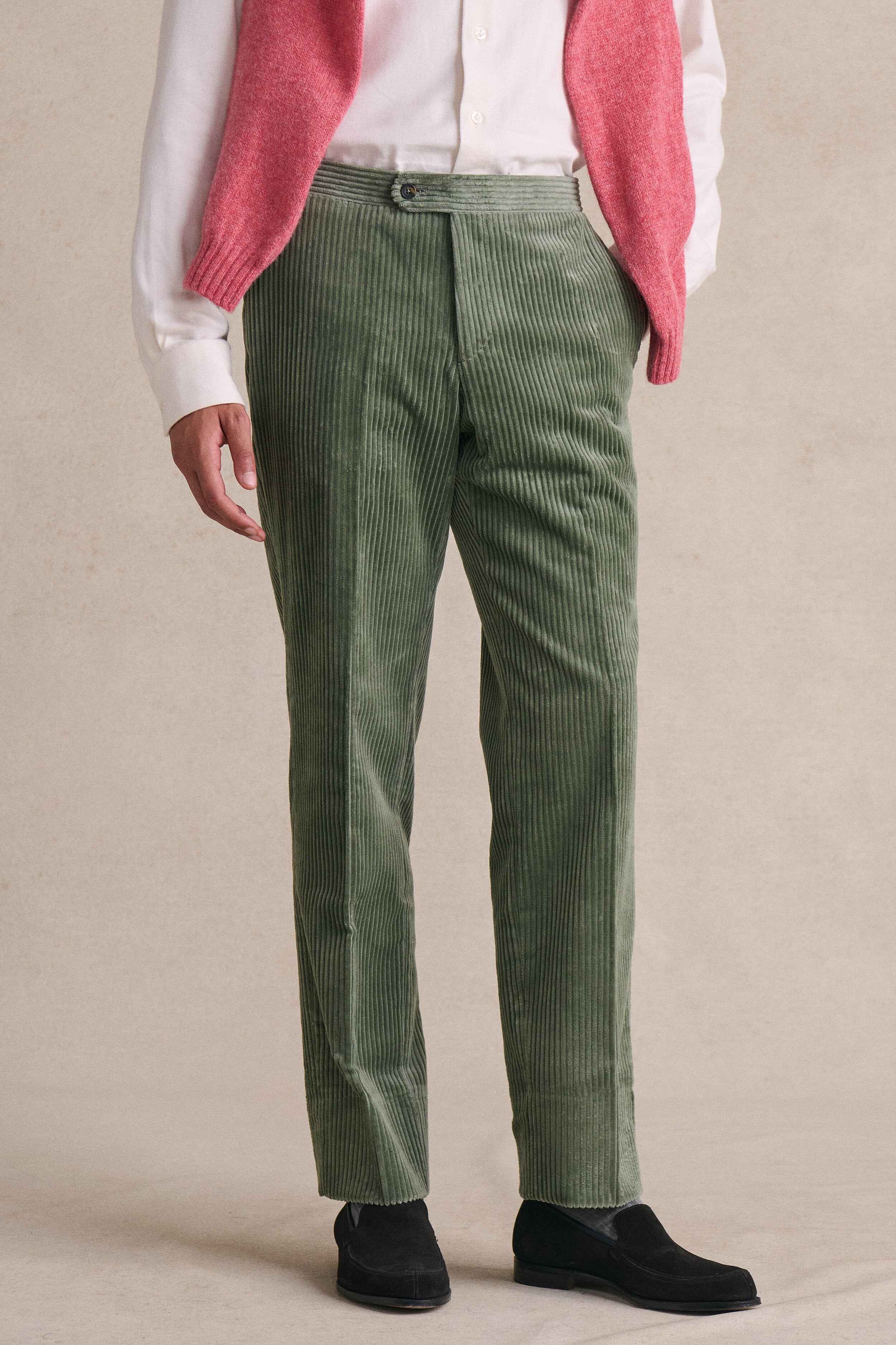 Green Flat Front 5 Wale Corduroy Trousers