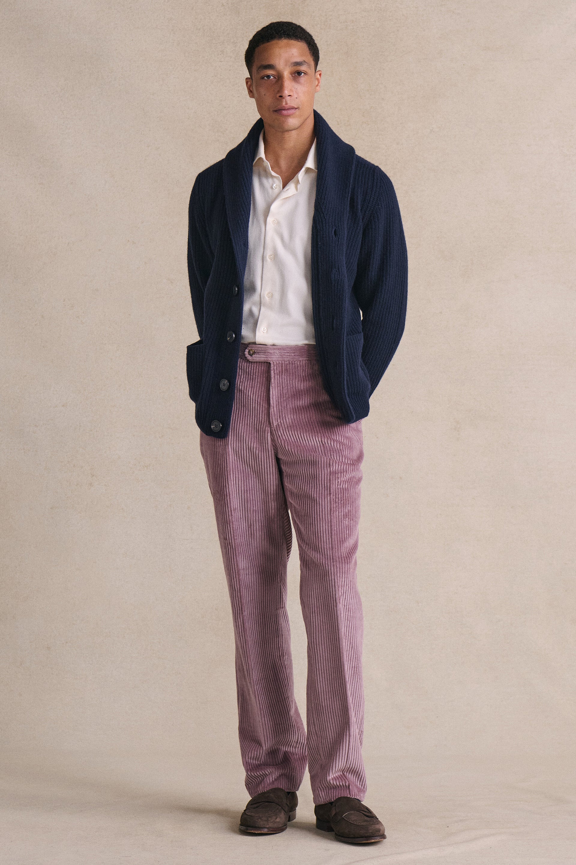 Pink Flat Front 5 Wale Corduroy Trousers