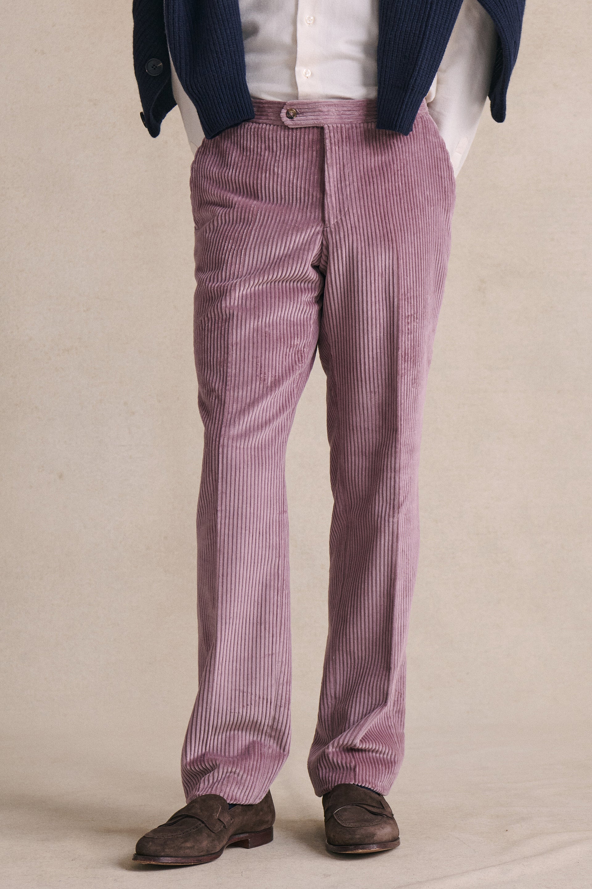 Pink Flat Front 5 Wale Corduroy Trousers