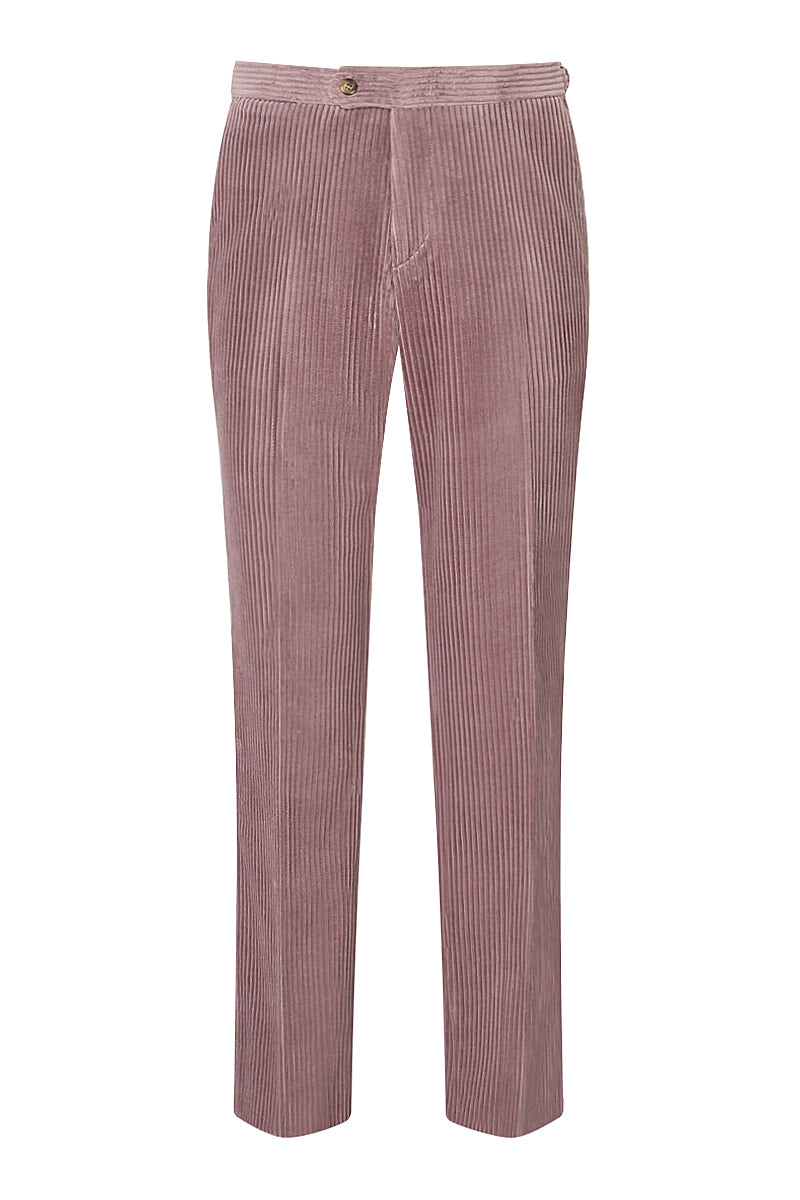 Pink Flat Front 5 Wale Corduroy Trousers