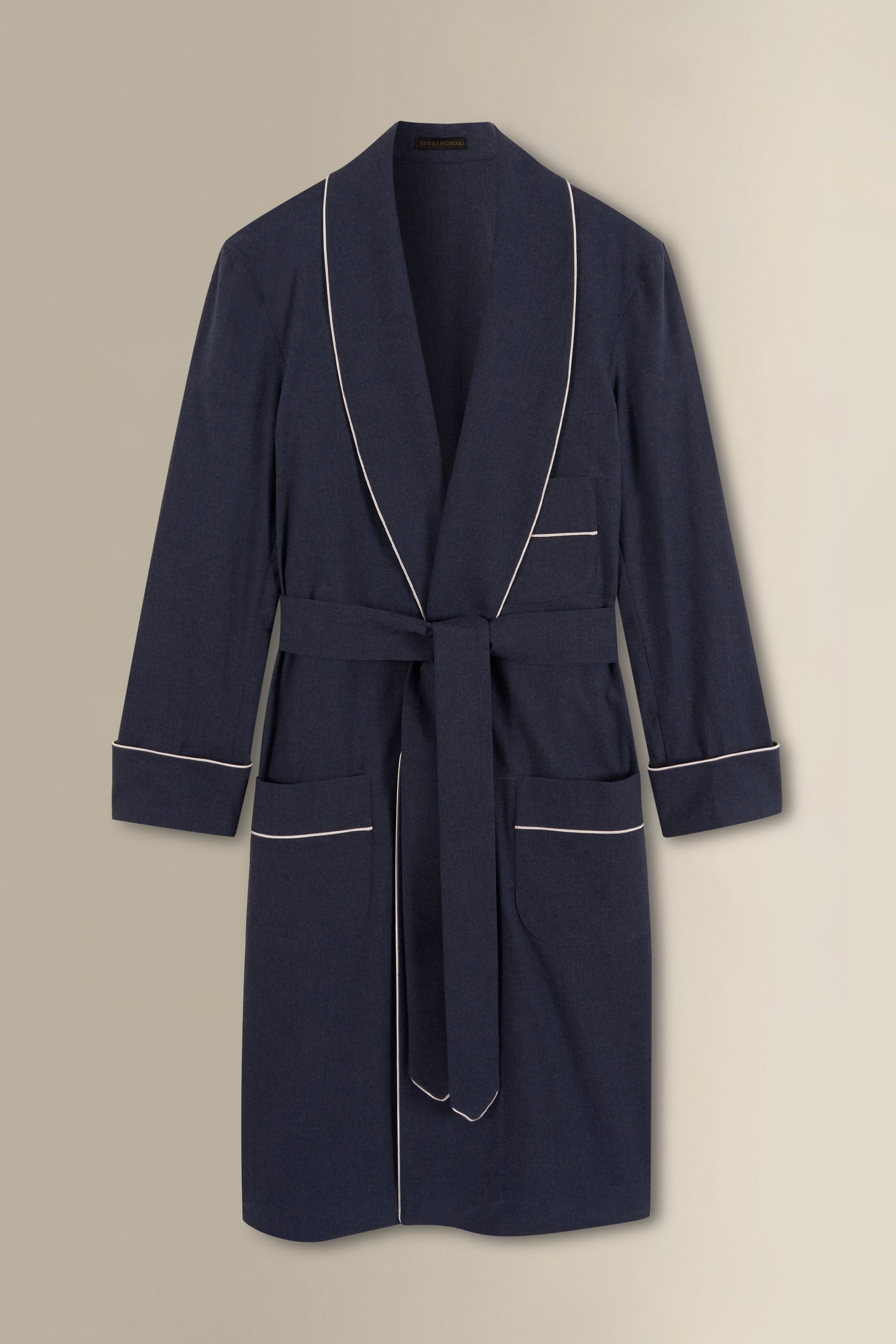 Navy Unlined Brushed Cotton Dressing Gown