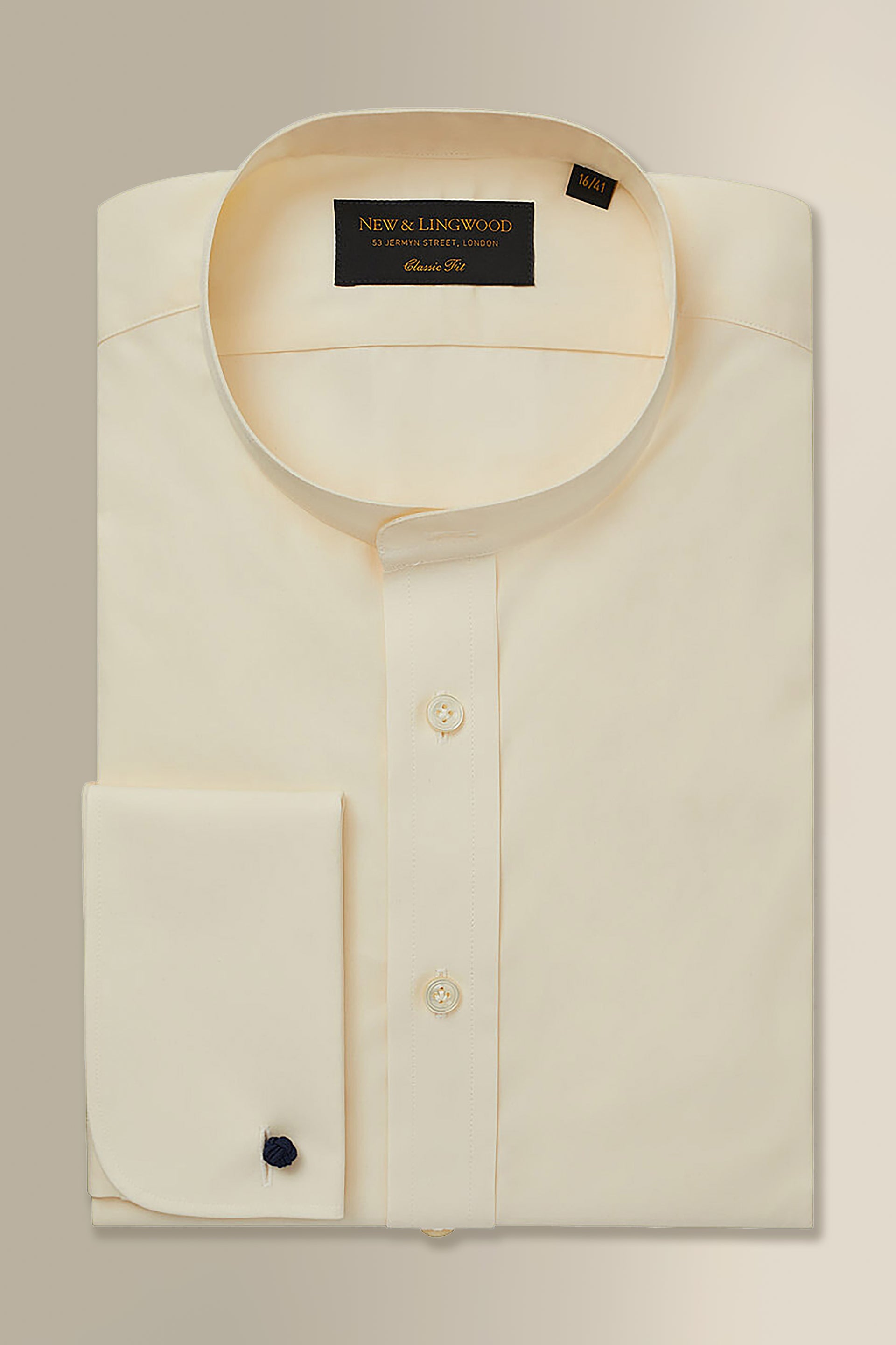 Cream Classic Fit Neckband Poplin Shirt