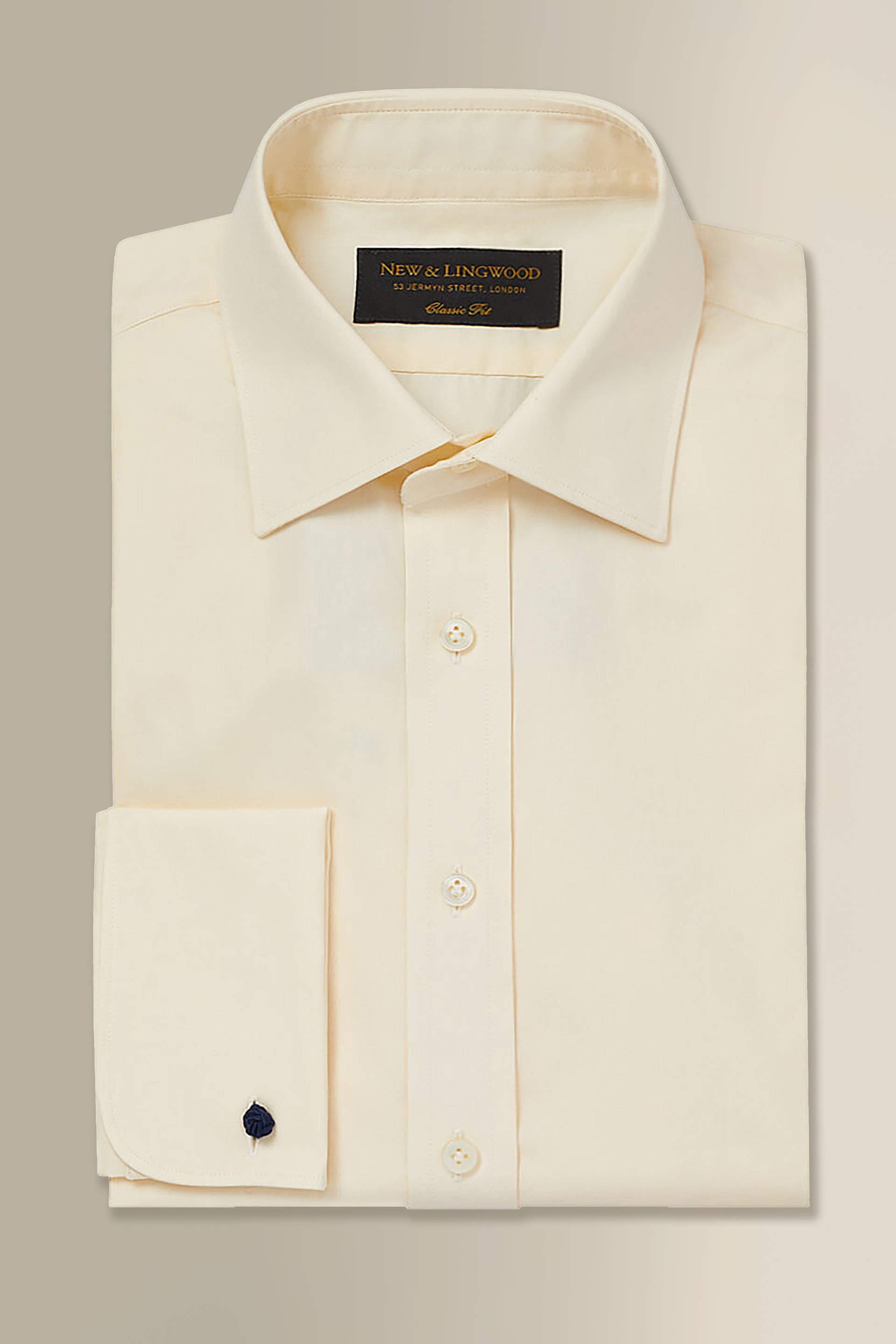 New & Lingwood Cream St James' Collar Classic Fit Double Cuff Poplin Shirt New & Lingwood Cream St James' Collar Classic Fit Double Cuff Poplin Shirt
