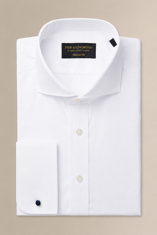 White Cutaway Collar Tailored Fit Double Cuff Poplin Shirt