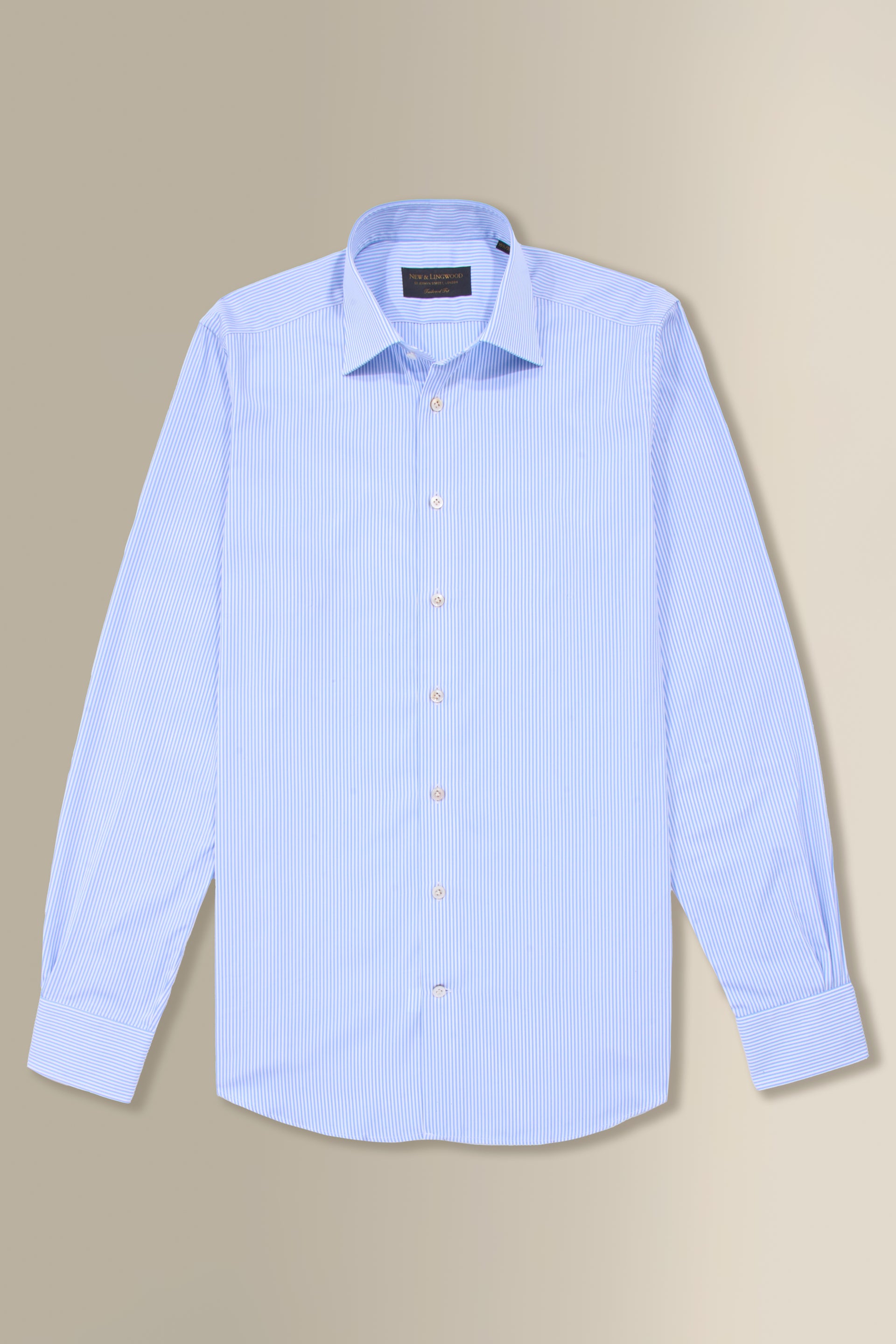 Blue & White Candy Stripe St James' Collar Tailored Fit Single Cuff Poplin Shirt