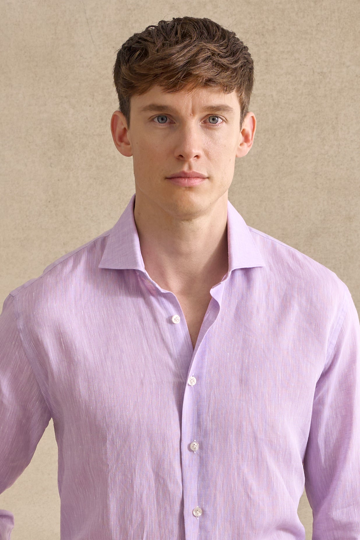 Lilac Cutaway Collar Standard Fit Linen Shirt