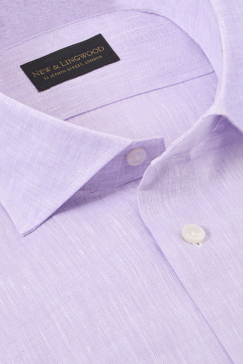 Lilac Cutaway Collar Standard Fit Linen Shirt
