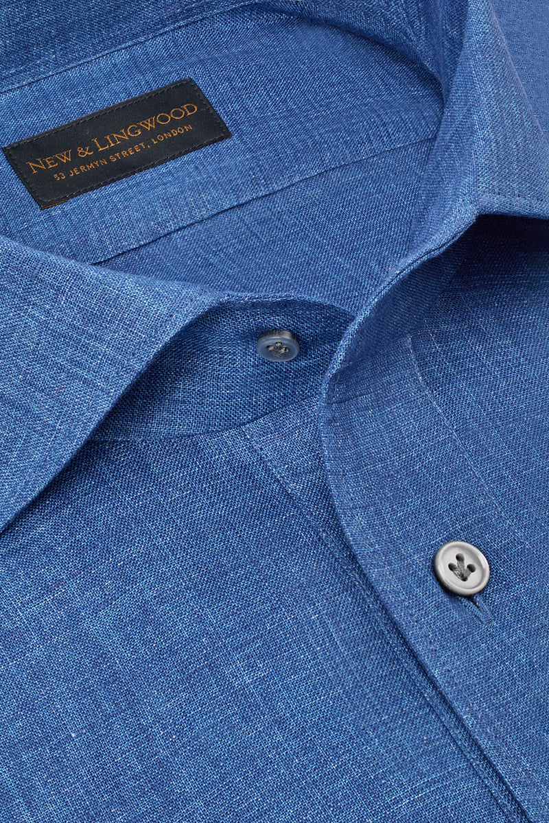 Blue Cutaway Collar Standard Fit Linen Shirt