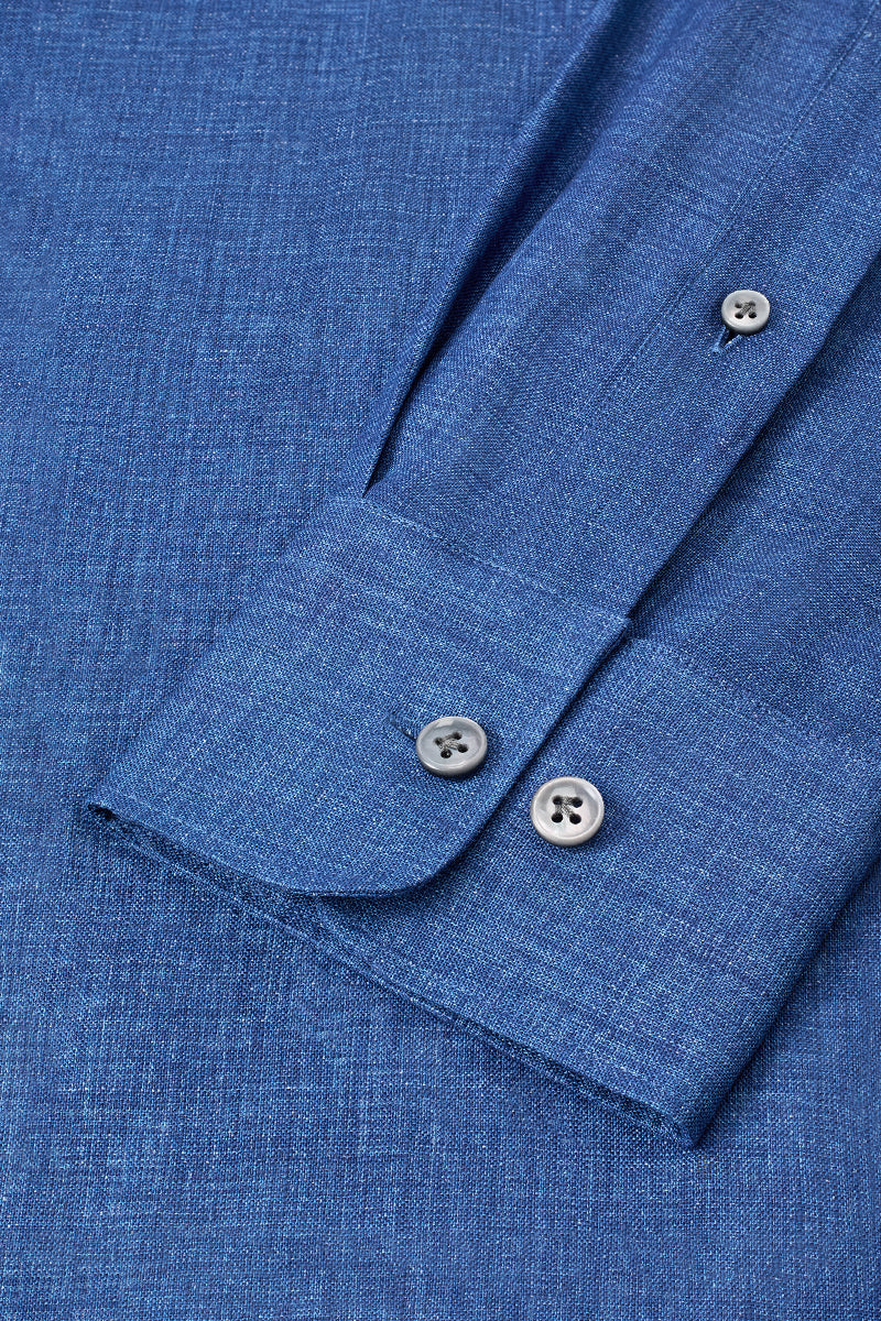 Blue Cutaway Collar Standard Fit Linen Shirt