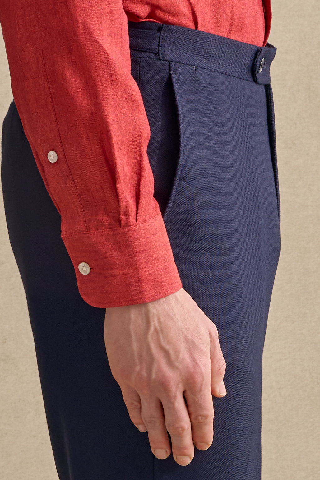 Red Cutaway Collar Standard Fit Linen Shirt