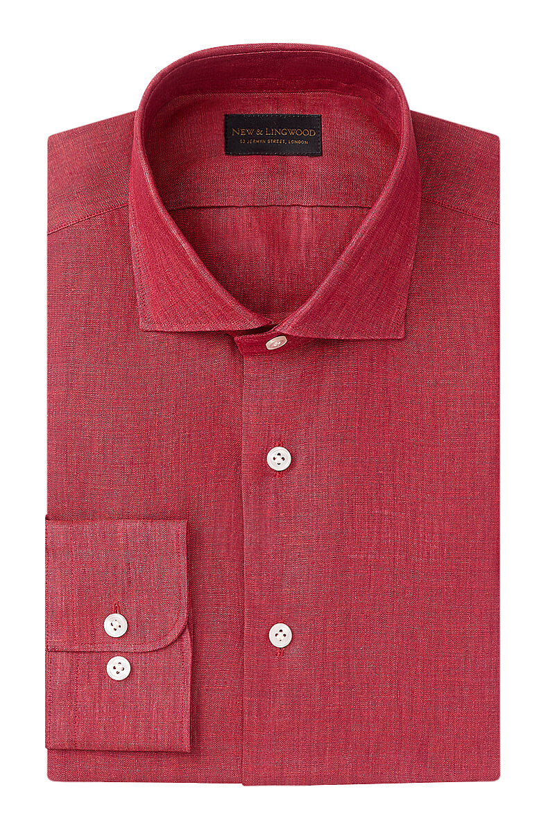 Red Cutaway Collar Standard Fit Linen Shirt