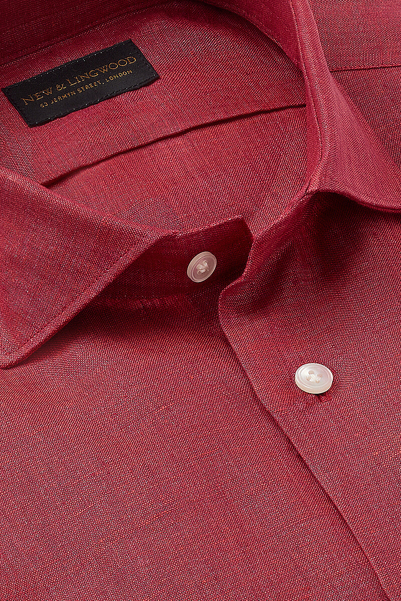 Red Cutaway Collar Standard Fit Linen Shirt