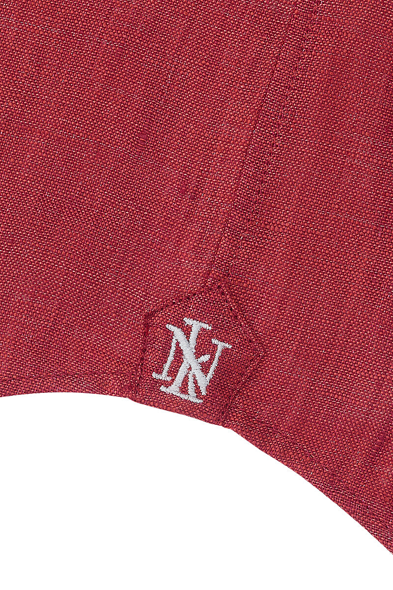 Red Cutaway Collar Standard Fit Linen Shirt