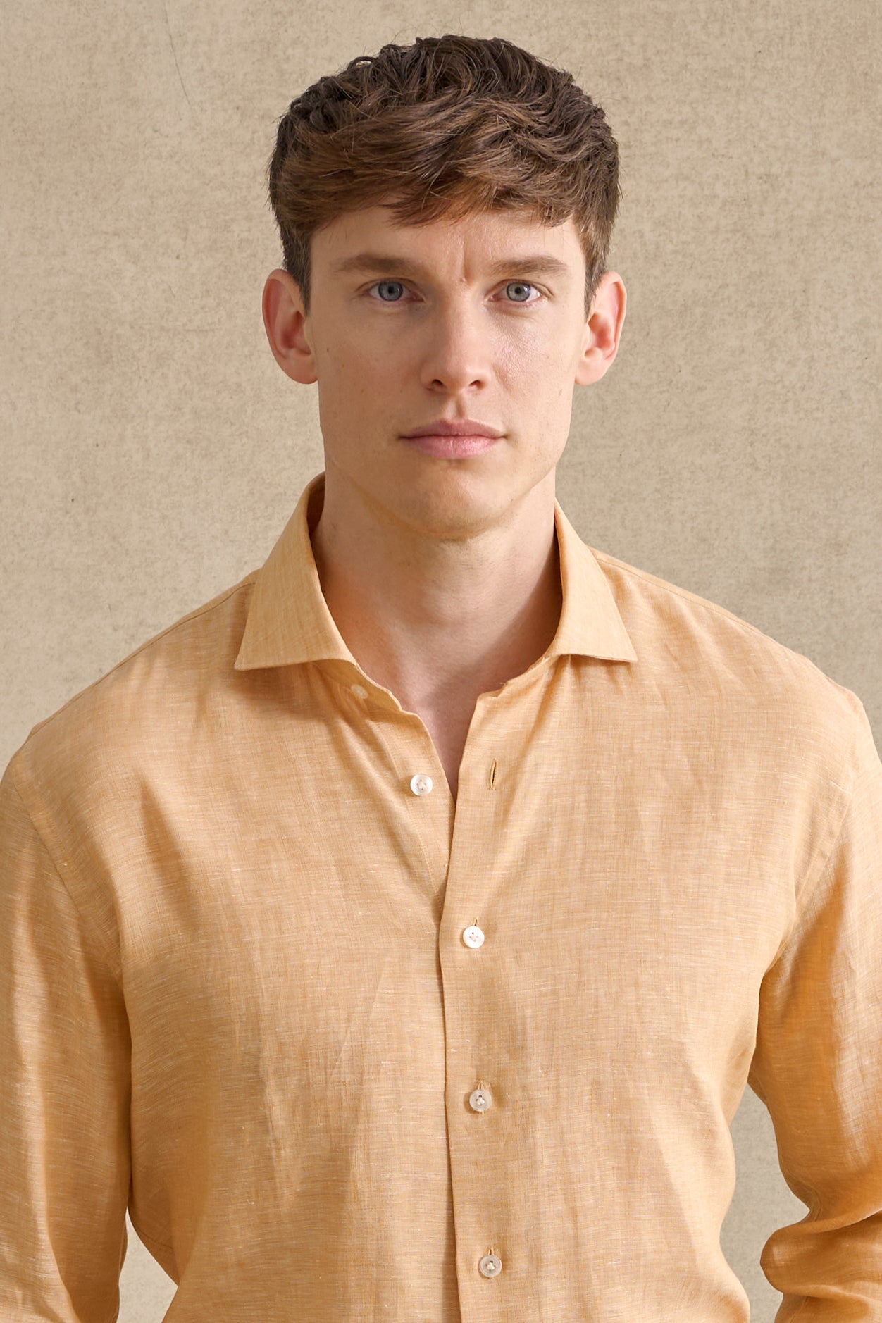 Yellow Cutaway Collar Standard Fit Linen Shirt