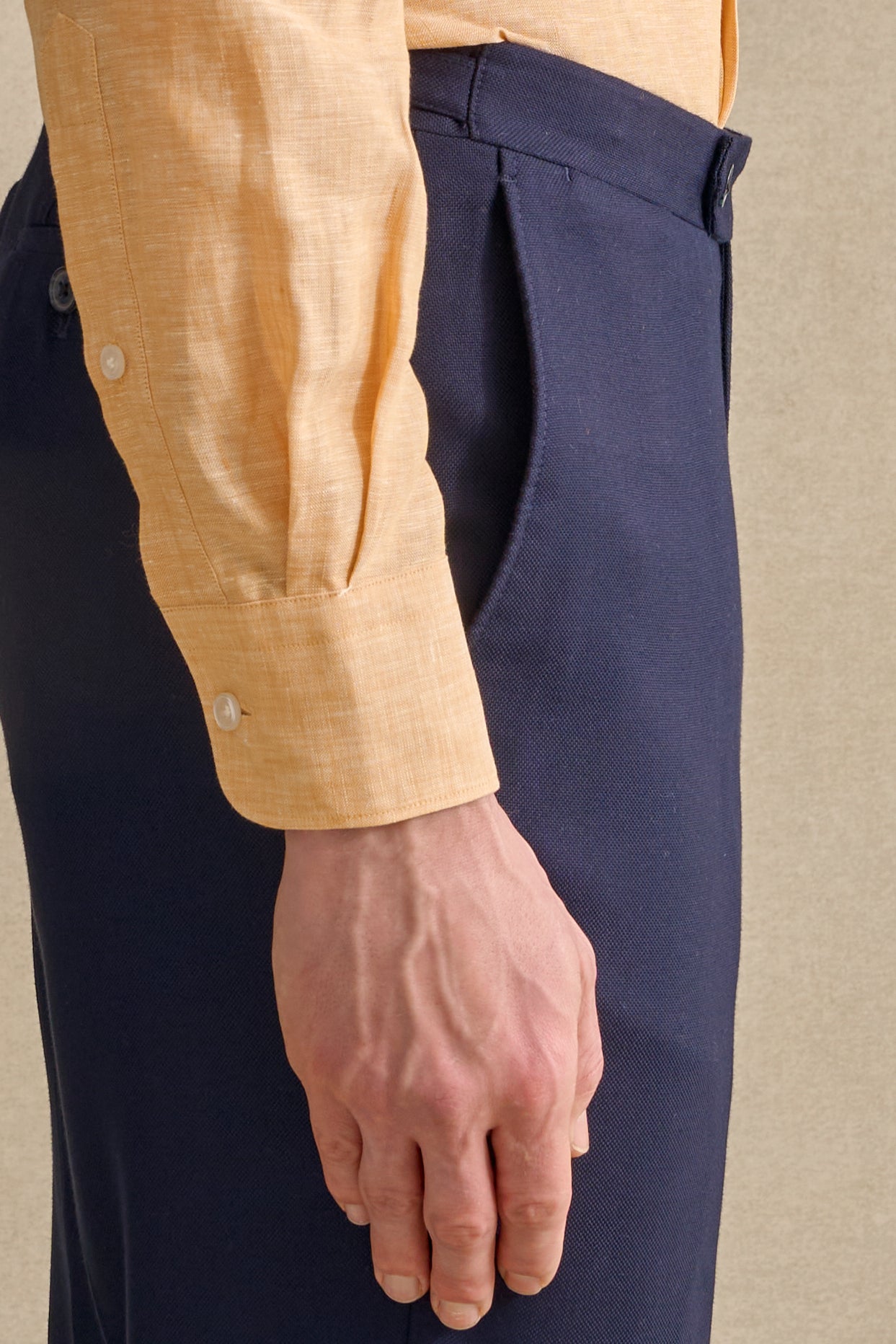 Yellow Cutaway Collar Standard Fit Linen Shirt