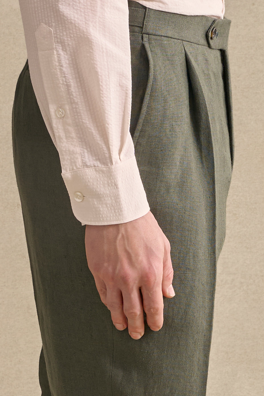 Ivory Seersucker Neckband Collar Standard Fit Shirt