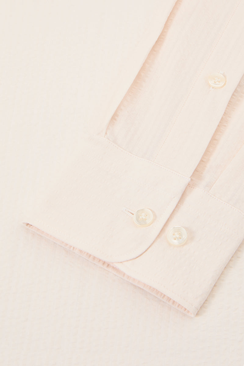 Ivory Seersucker Neckband Collar Standard Fit Shirt