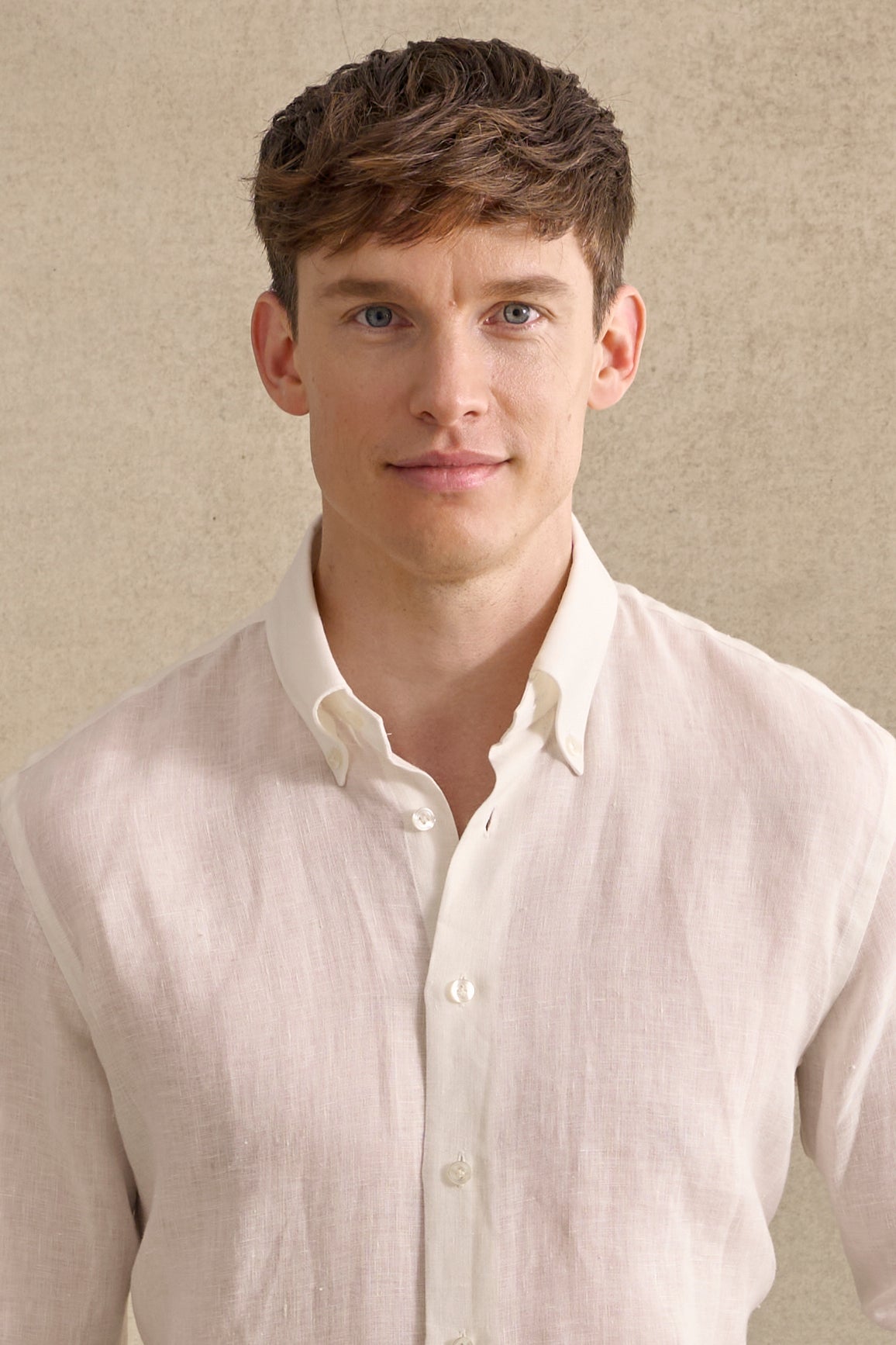 Ivory Button Down Collar Standard Fit Linen Shirt