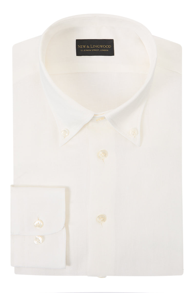 Ivory Button Down Collar Standard Fit Linen Shirt