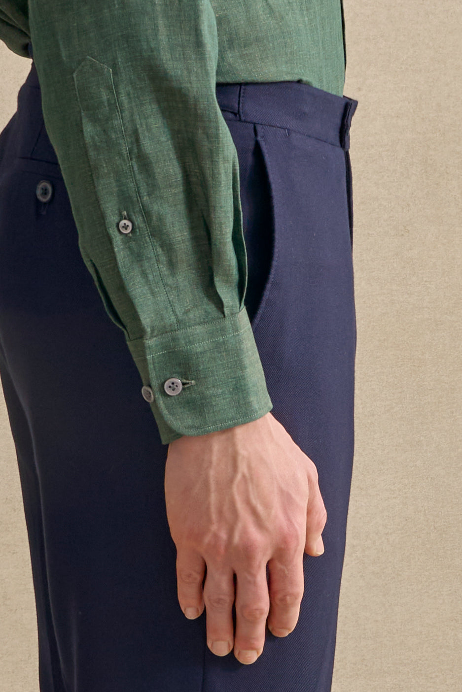 Green Button Down Collar Standard Fit Linen Shirt