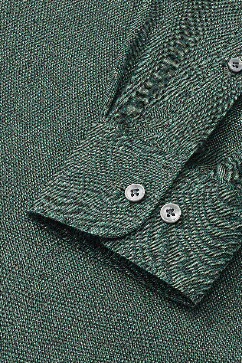 Green Button Down Collar Standard Fit Linen Shirt