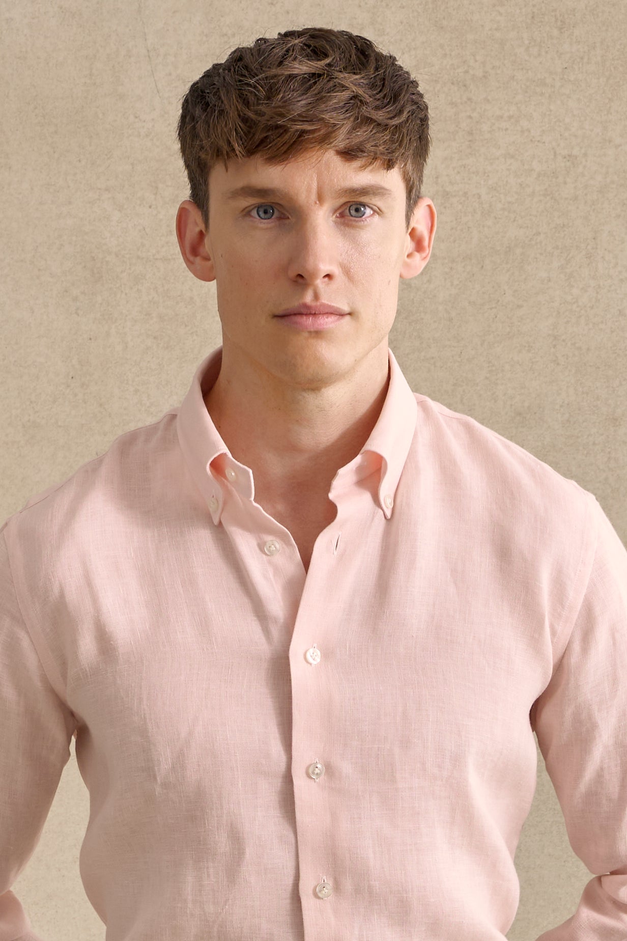 Pink Button Down Collar Standard Fit Linen Shirt