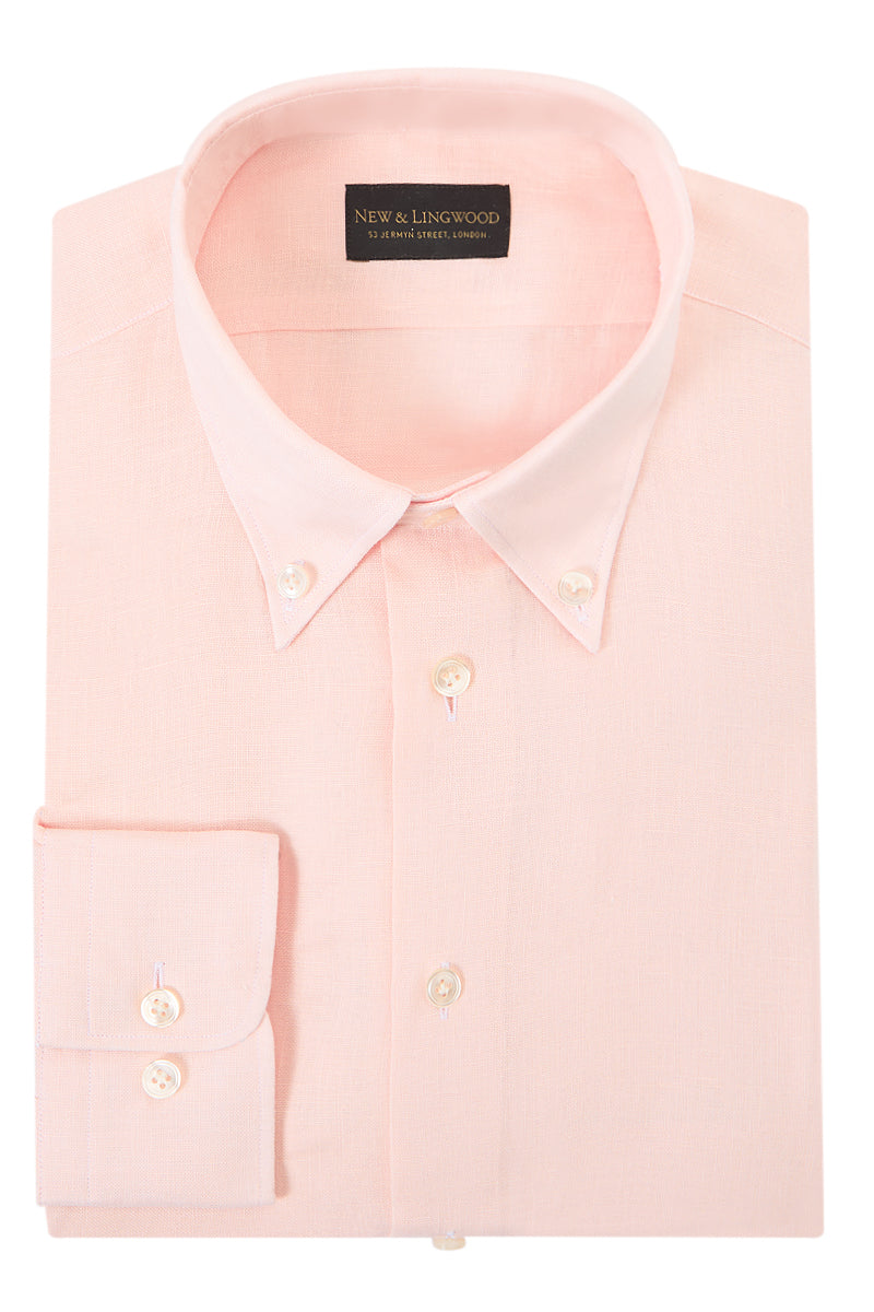 Pink Button Down Collar Standard Fit Linen Shirt