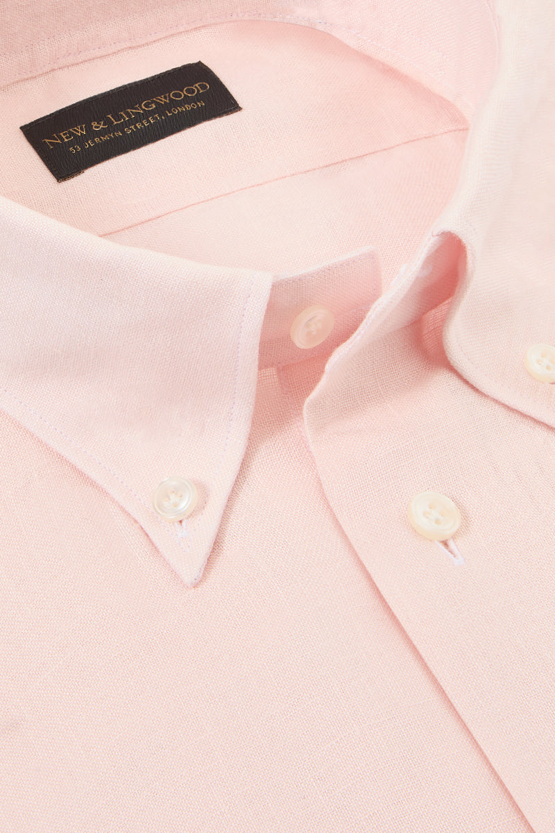 Pink Button Down Collar Standard Fit Linen Shirt
