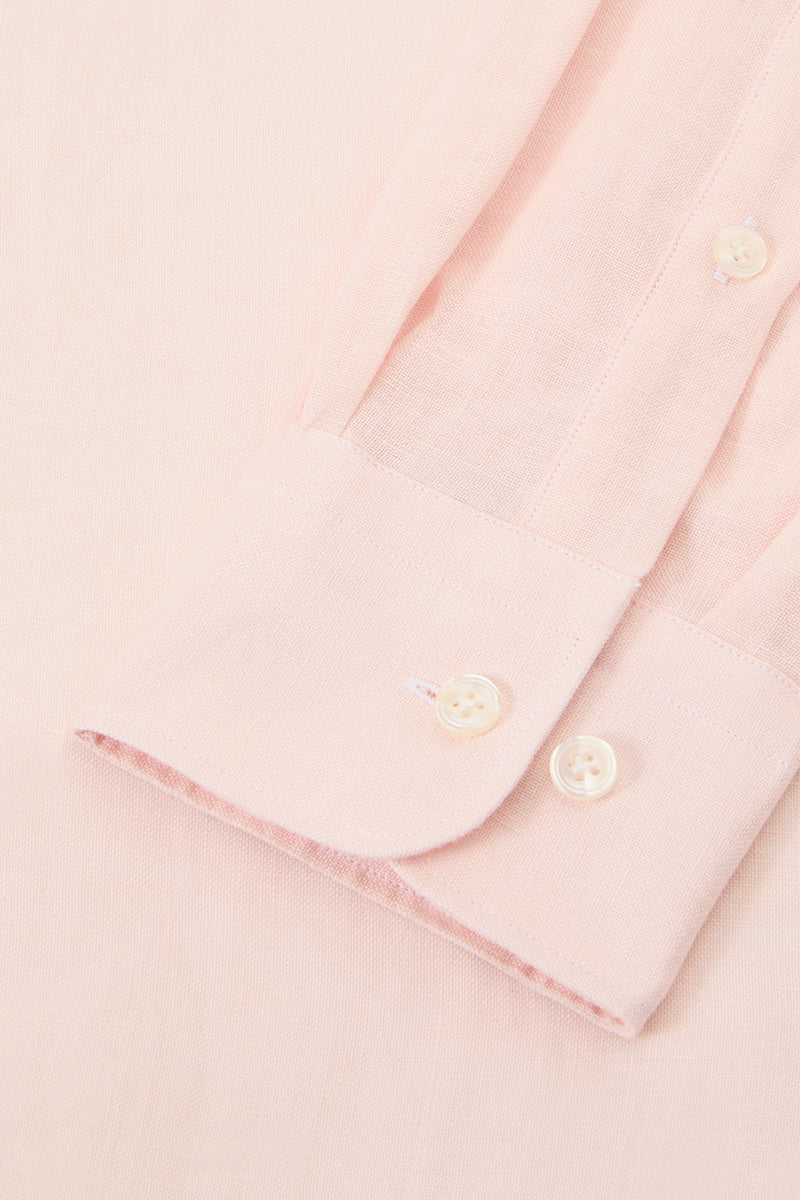 Pink Button Down Collar Standard Fit Linen Shirt