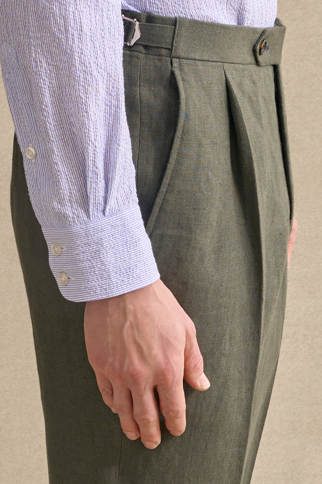 Blue & Cream One Piece Collar Seersucker Popover Shirt
