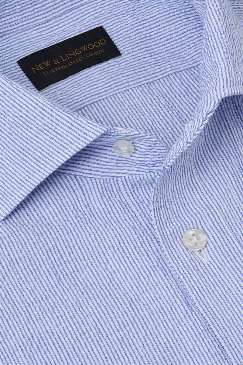 Blue & Cream One Piece Collar Seersucker Popover Shirt