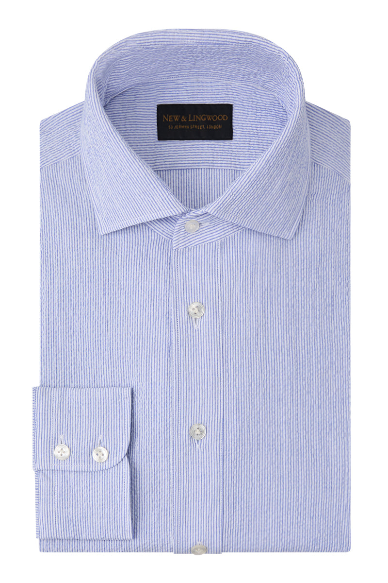 Blue & Cream One Piece Collar Seersucker Popover Shirt