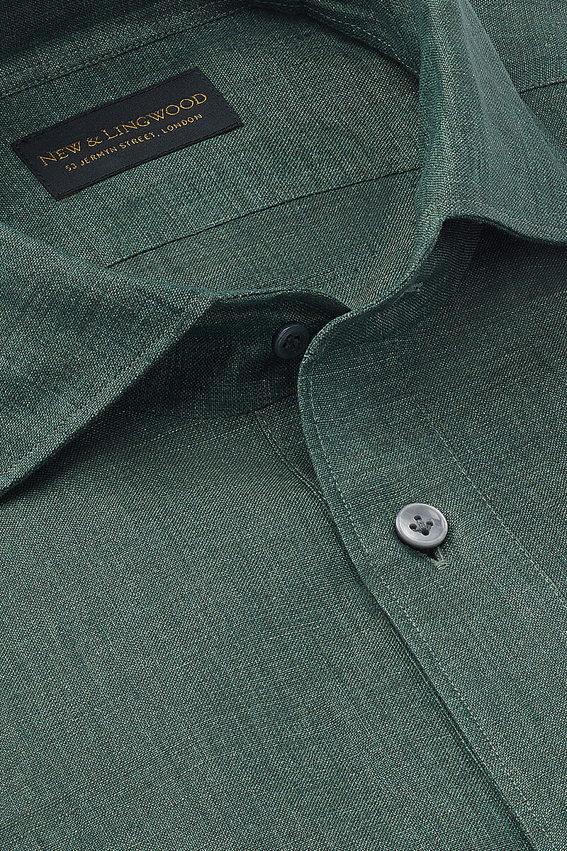 Green One Piece Collar Linen Popover Shirt