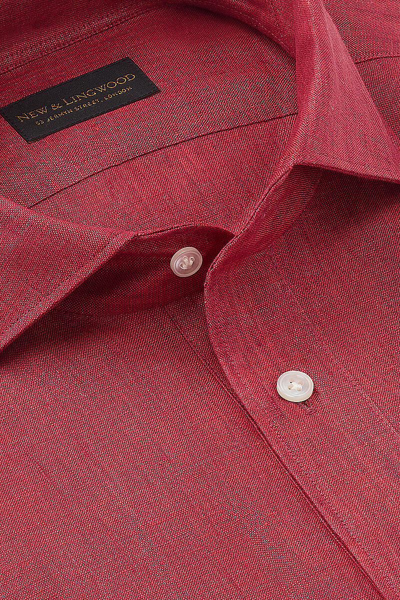 Red One Piece Collar Linen Popover Shirt