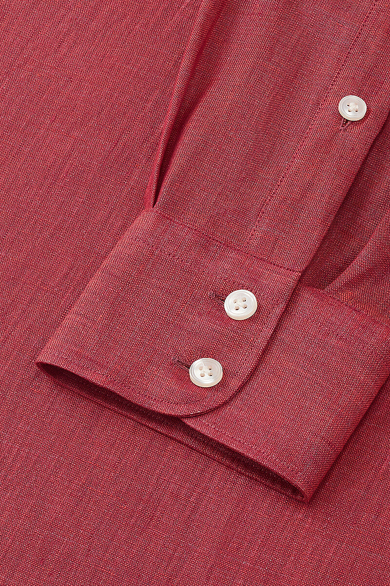 Red One Piece Collar Linen Popover Shirt