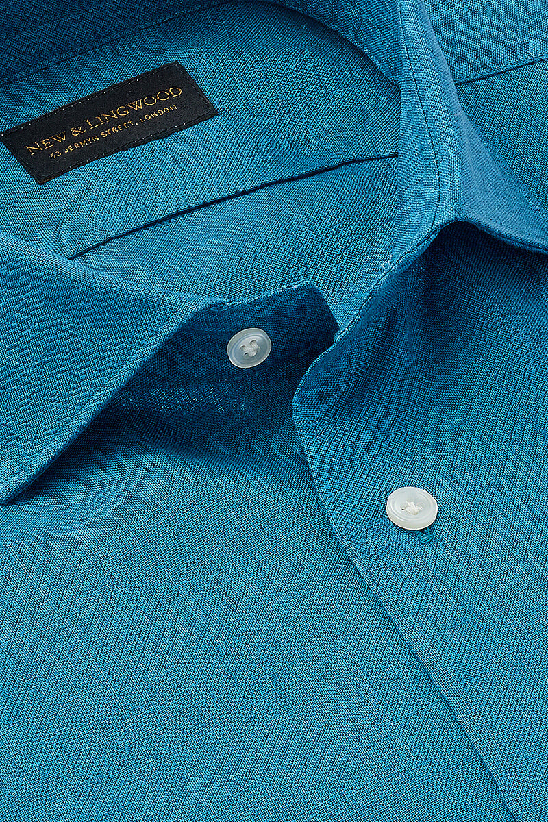 Teal Cutaway Collar Standard Fit Linen Shirt