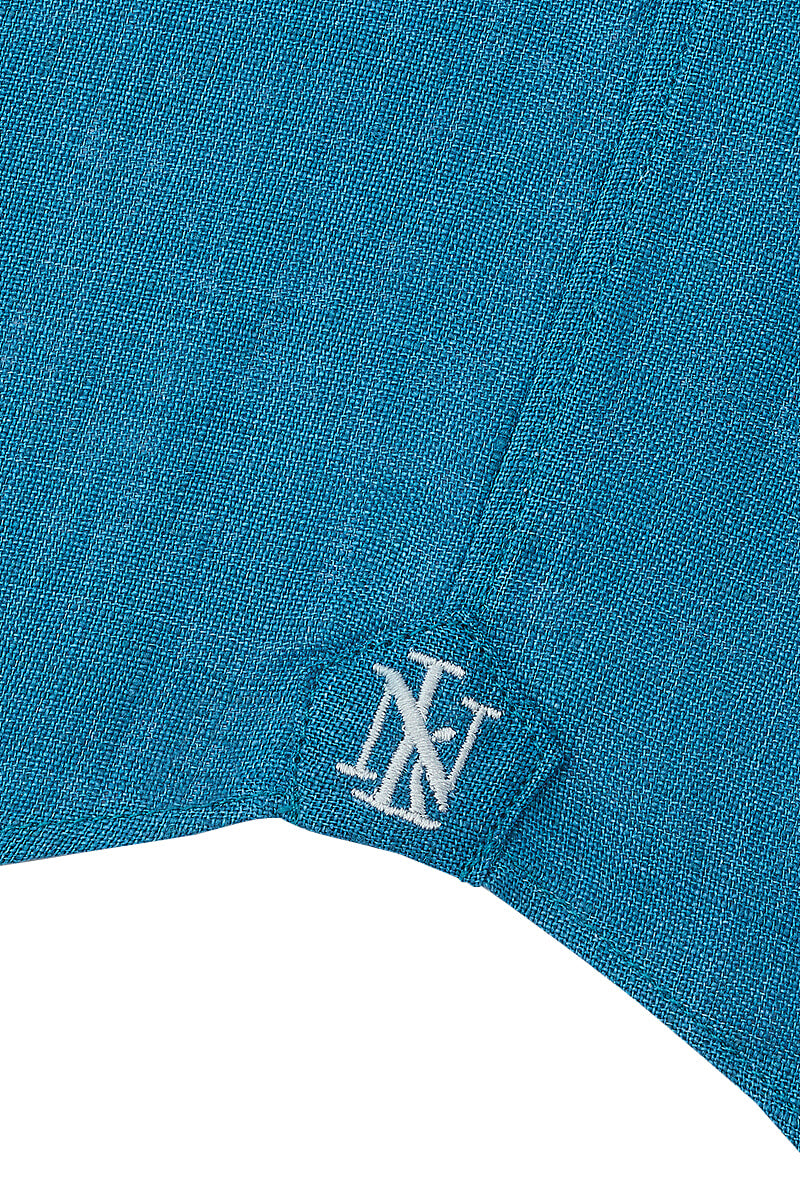 Teal Cutaway Collar Standard Fit Linen Shirt