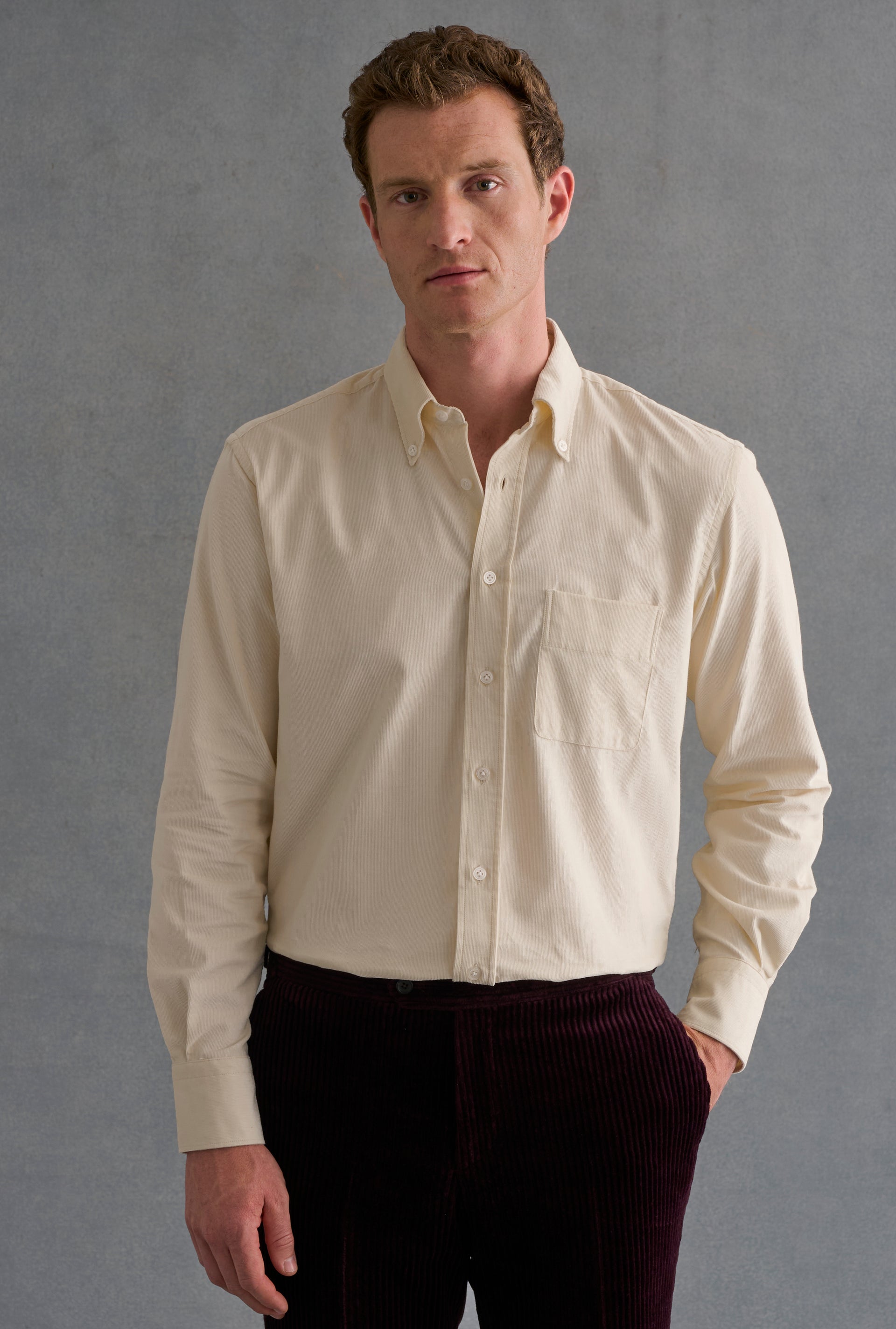 Cream Needlecord Salcombe Shirt