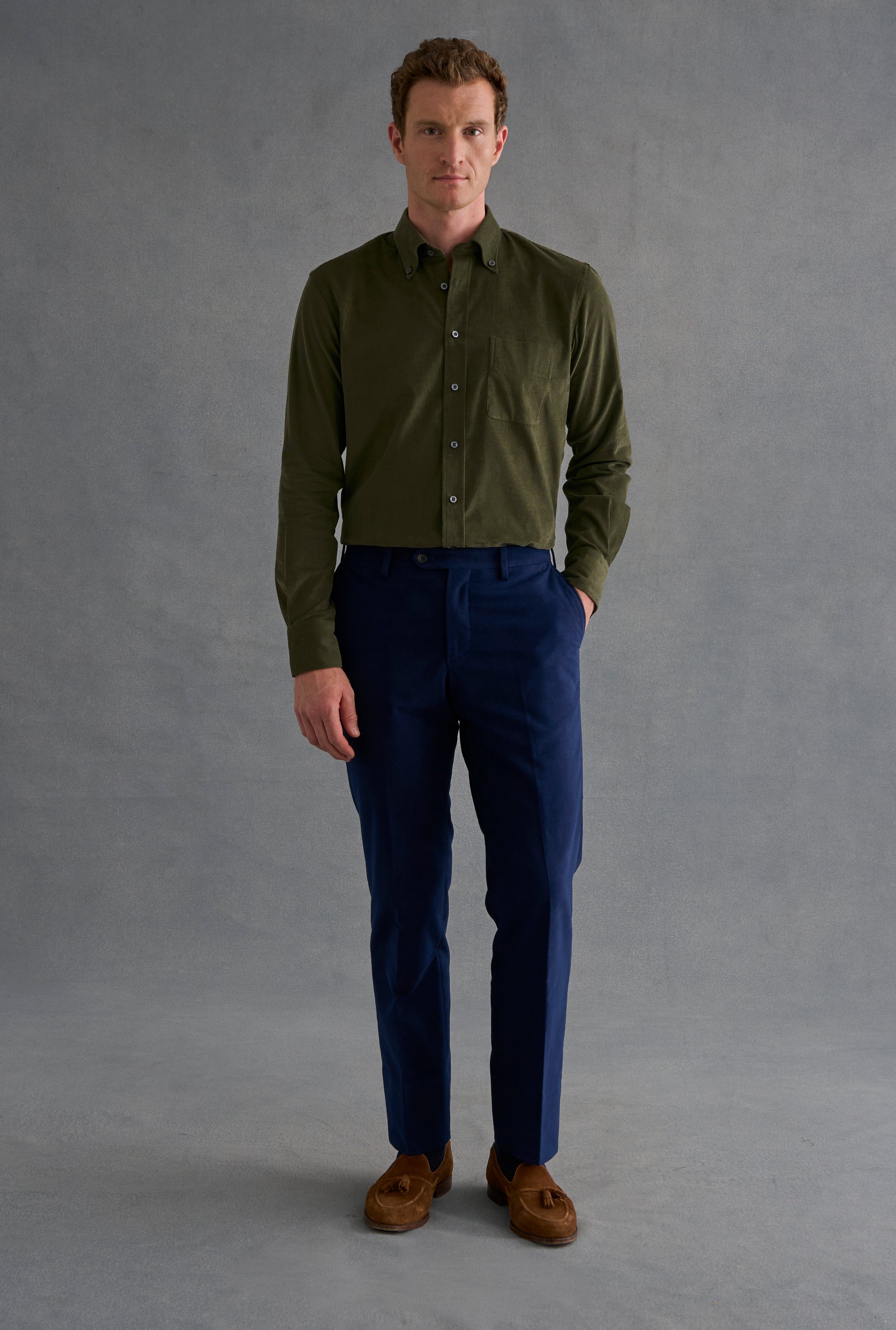 Green Needlecord Salcombe Shirt