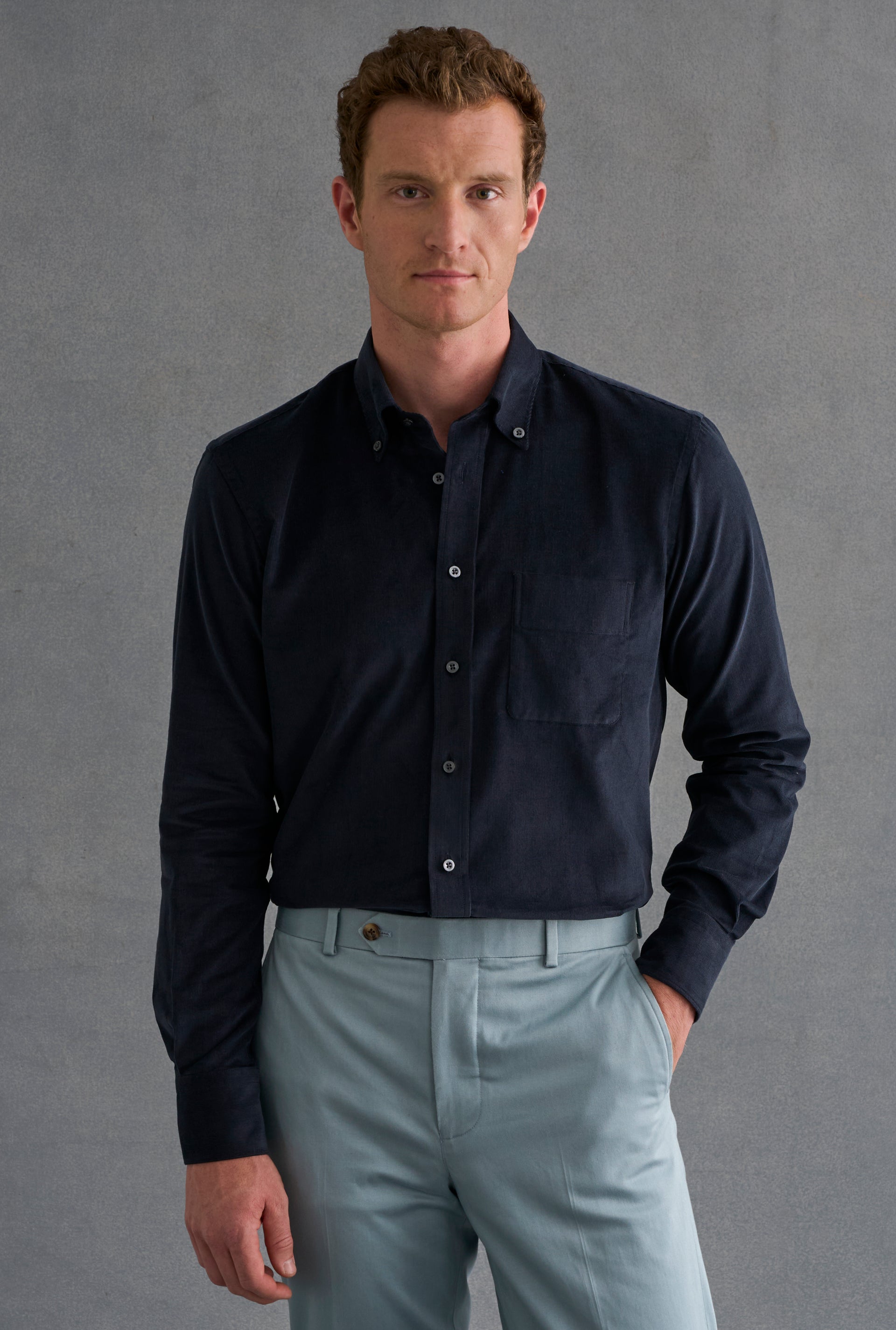 Navy Needlecord Salcombe Shirt
