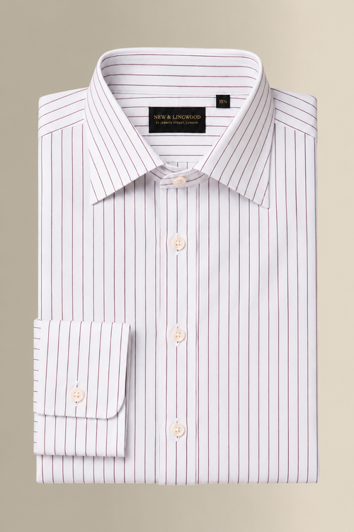 Burgundy & Sky Pinstripe St James' Collar Tailored Fit Poplin Shirt