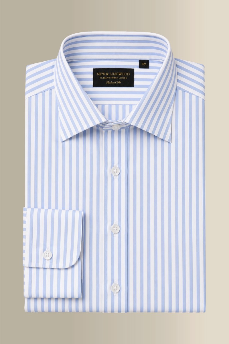 White & Blue Candy Stripe St James' Collar Tailored Fit Poplin Shirt