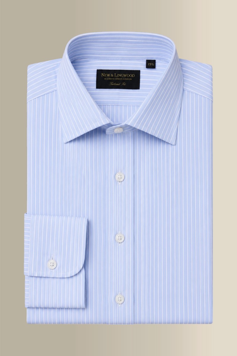 Blue & White Pinstripe St James' Collar Tailored Fit Poplin Shirt