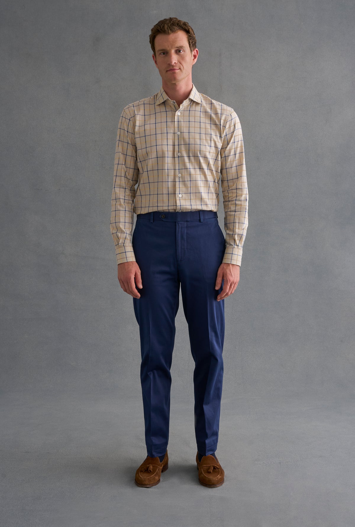 Navy Flat Front Garment Washed Chinos