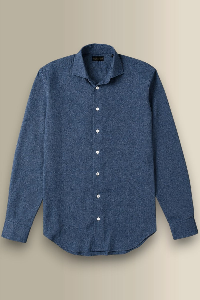 Navy Cutaway Collar Standard Fit Brushed Cotton Shirt