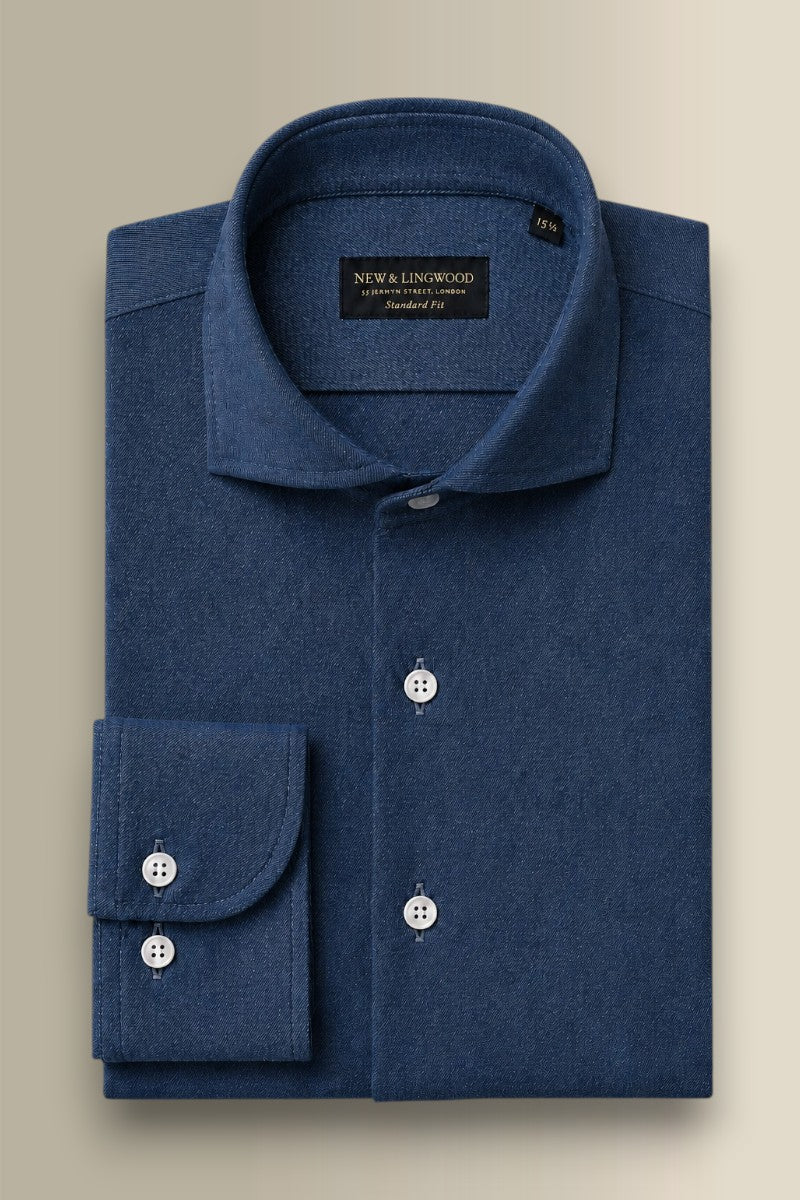 Navy Cutaway Collar Standard Fit Brushed Cotton Shirt