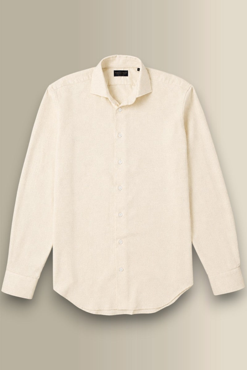 Cream Cutaway Collar Standard Fit Brushed Cotton Shirt
