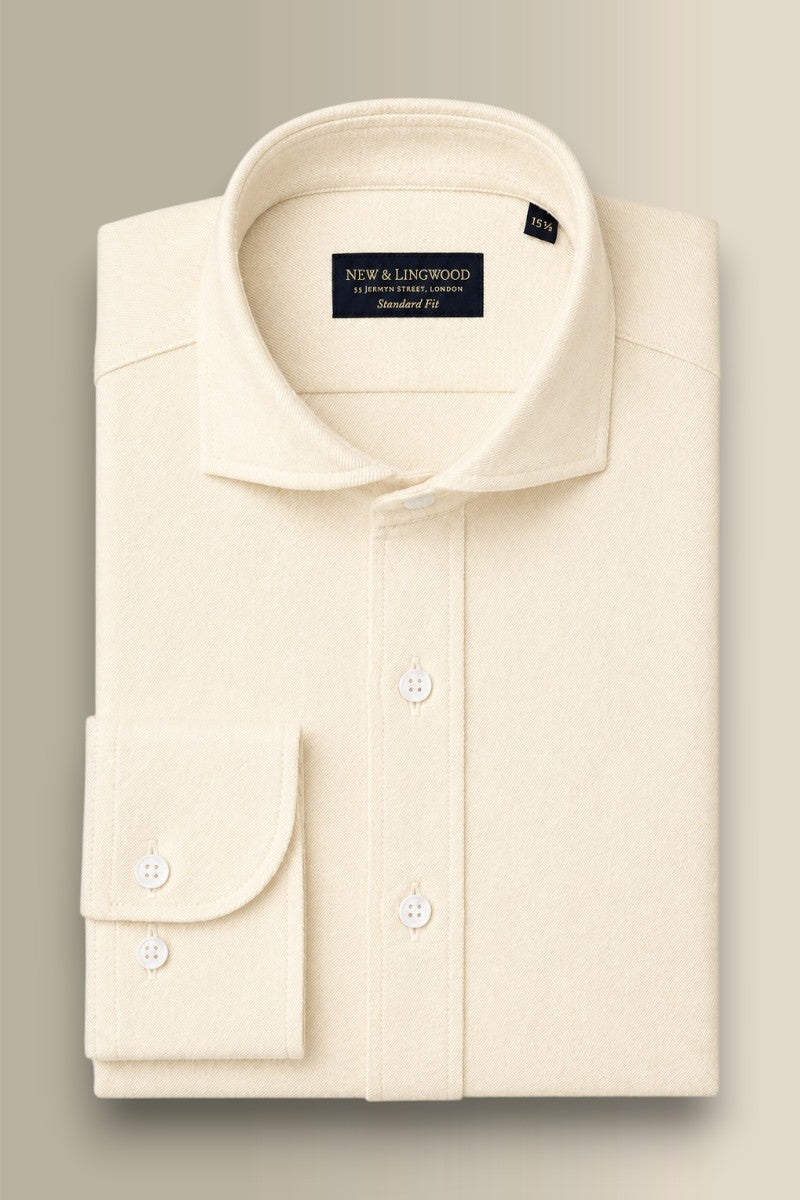 Cream Cutaway Collar Standard Fit Flannel Shirt