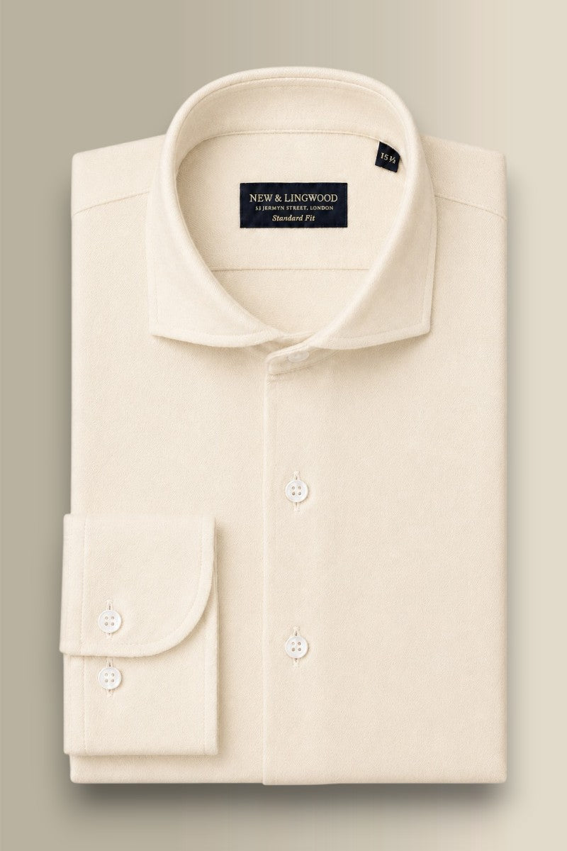 Cream Cutaway Collar Standard Fit Brushed Cotton Shirt